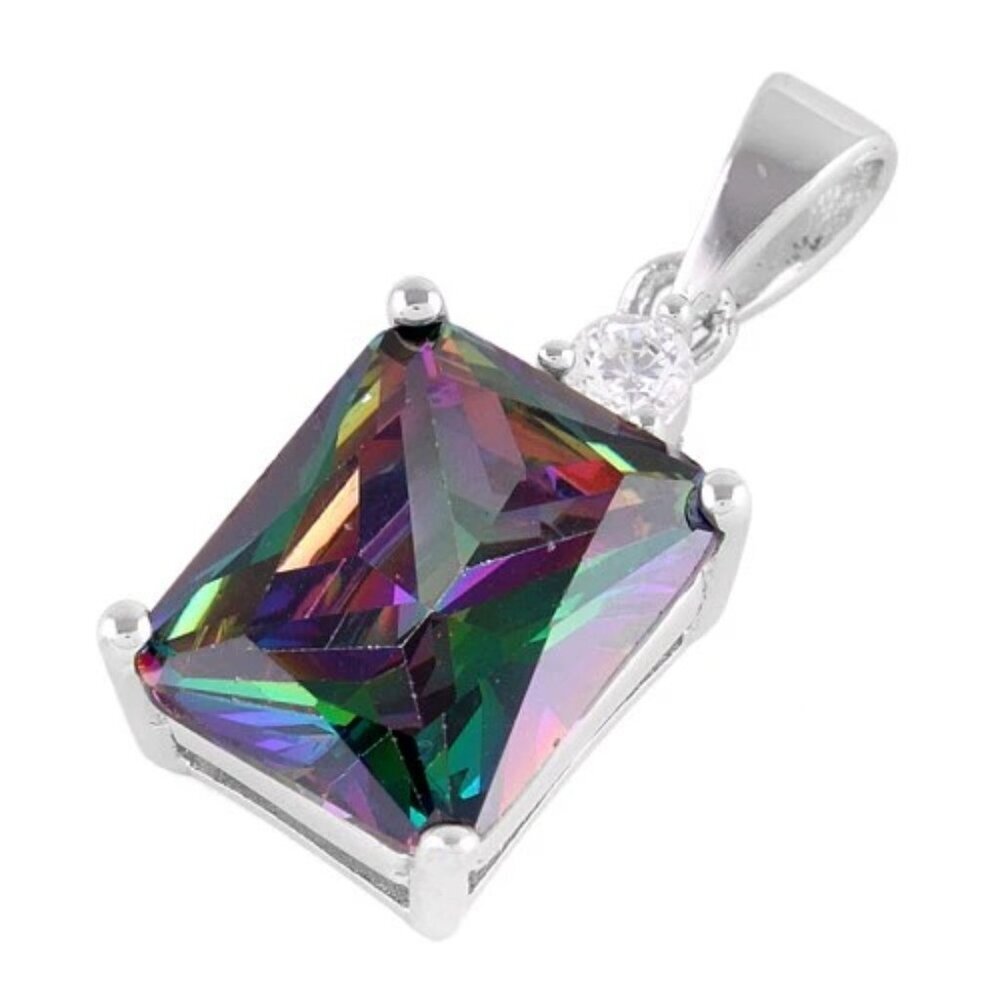 Sterling Silver Rectangular Rainbow Cz Pendant - image 2
